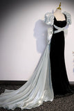 Black Mermaid Velvet Prom Dress with Puffed Sleeve and Bow-Tie 22258-Prom Dresses-vigocouture-Black-Custom Size-vigocouture