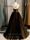 vigocouture-Black Plunging V-Neck Prom Dress 2022 Spaghetti Strap Formal Dress 20553-Prom Dresses-vigocouture-