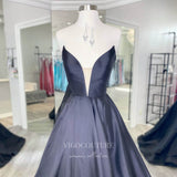 vigocouture-Black Plunging V-Neck Prom Dresses Sweetheart Neck A-Line Evening Dress 21699-Prom Dresses-vigocouture-