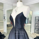 vigocouture-Black Plunging V-Neck Prom Dresses Sweetheart Neck A-Line Evening Dress 21699-Prom Dresses-vigocouture-