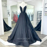 vigocouture-Black Plunging V-Neck Prom Dresses Sweetheart Neck A-Line Evening Dress 21699-Prom Dresses-vigocouture-Black-US2-