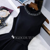 vigocouture-Black Satin Homecoming Dress Mid-length Prom Dress 20271-Prom Dresses-vigocouture-