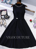 vigocouture-Black Satin Homecoming Dress Mid-length Prom Dress 20271-Prom Dresses-vigocouture-Black-US2-