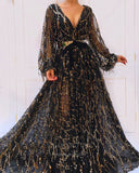 vigocouture-Black Sequin Long Sleeve Prom Dress 20989-Prom Dresses-vigocouture-Black-US2-