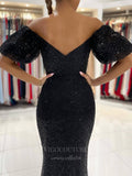vigocouture-Black Beaded Lace Mermaid Off the Shoulder Prom Dress 20946-Prom Dresses-vigocouture-