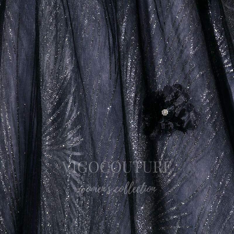 vigocouture-Black Sparkly Lace Quinceañera Dresses Lace Applique Ball Gown 20482-Prom Dresses-vigocouture-
