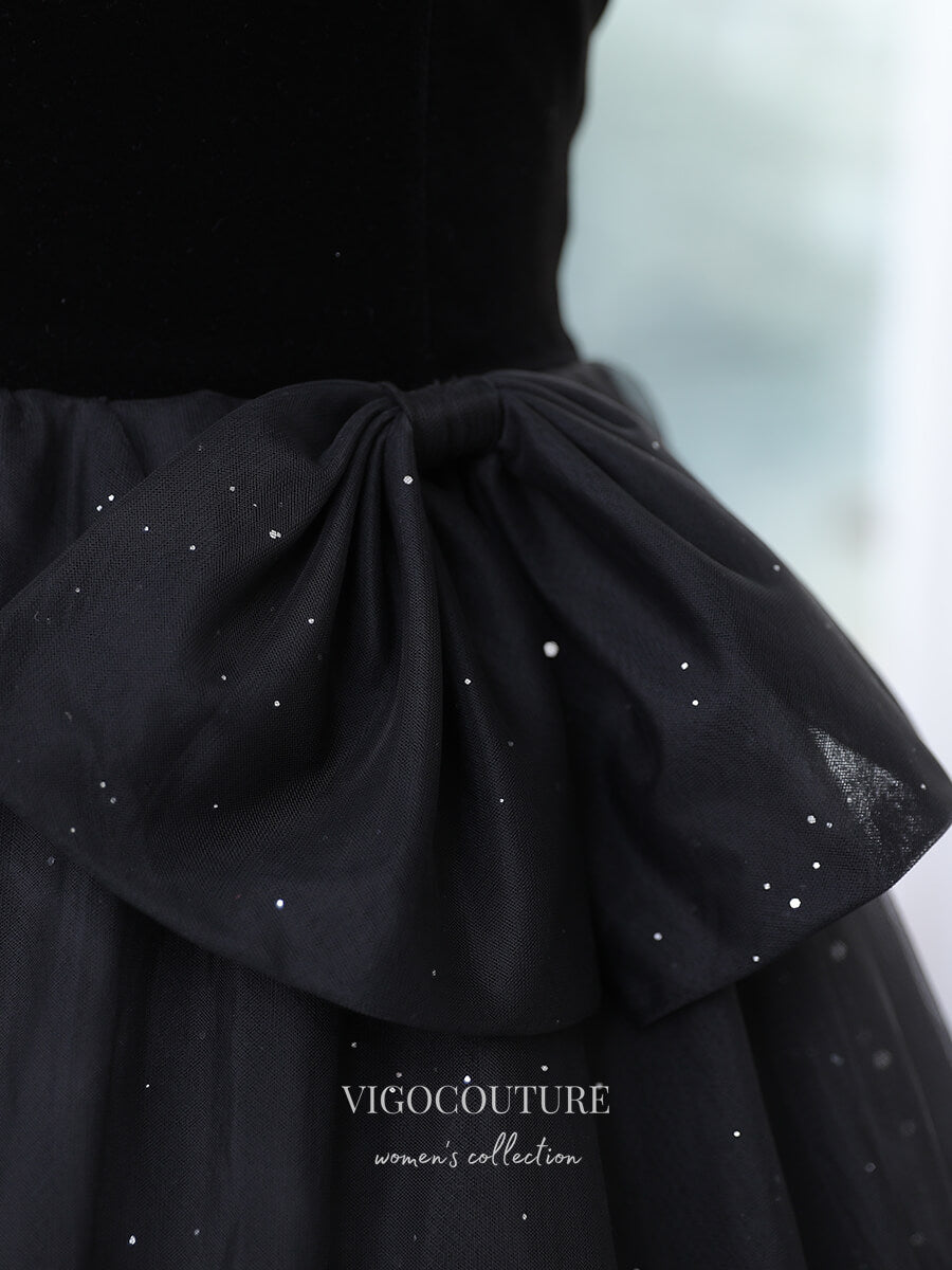 Black Sparkly Prom Dress with Puffed Sleeve 22290-Prom Dresses-vigocouture-Black-Custom Size-vigocouture