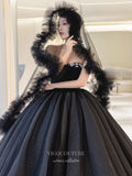 Black Sparkly Tulle Prom Dresses Strapless Formal Gown 21904-Prom Dresses-vigocouture-Black-US2-vigocouture