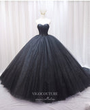 Black Sparkly Tulle Quinceanera Dresses Strapless Prom Ball Gown 22039