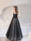 vigocouture-Black Sparkly Tulle Spaghetti Strap Prom Dress 20747-Prom Dresses-vigocouture-
