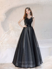 Black Sparkly Tulle Spaghetti Strap Prom Dress 20747