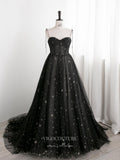 vigocouture-Black Starry Tulle Prom Dresses Spaghetti Strap Formal Dresses 21320-Prom Dresses-vigocouture-