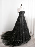 vigocouture-Black Starry Tulle Prom Dresses Spaghetti Strap Formal Dresses 21320-Prom Dresses-vigocouture-Black-US2-