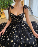 vigocouture-Black Starry Tulle Spaghetti Strap Prom Dress 20987-Prom Dresses-vigocouture-
