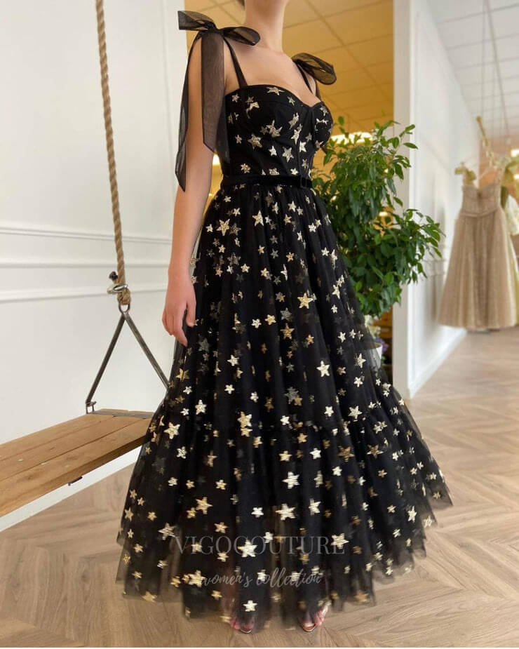 vigocouture-Black Starry Tulle Spaghetti Strap Prom Dress 20987-Prom Dresses-vigocouture-Black-US2-