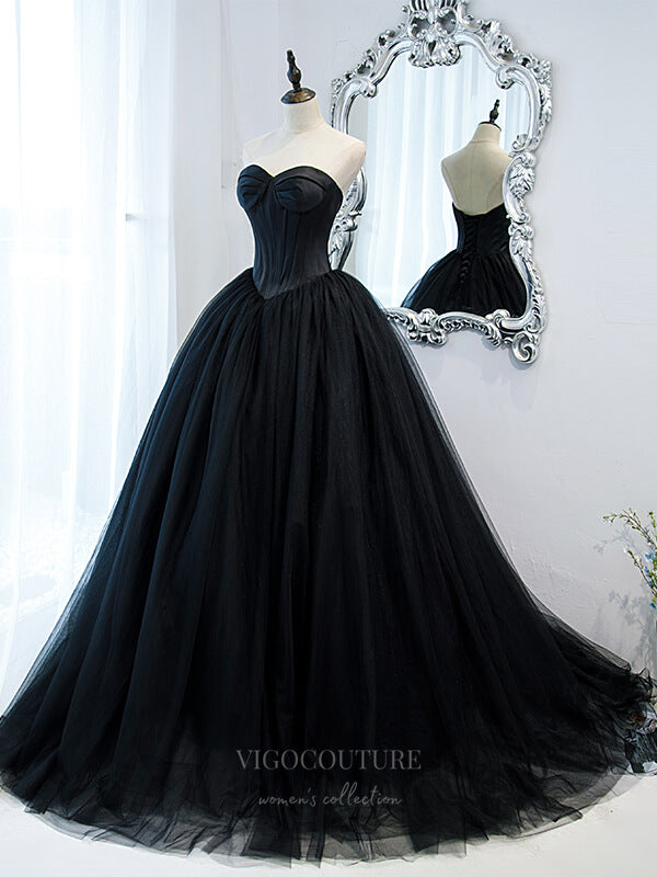vigocouture-Black Strapless A-Line Prom Dress 20886-Prom Dresses-vigocouture-