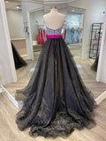vigocouture-Black Strapless Prom Dresses Beaded A-Line Evening Dress 21716-Prom Dresses-vigocouture-