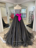 vigocouture-Black Strapless Prom Dresses Beaded A-Line Evening Dress 21716-Prom Dresses-vigocouture-Black-US2-