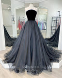 Black Strapless Prom Dresses Organza A-Line Evening Dress 21804