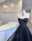 vigocouture-Black Strapless Prom Dresses Tulle A-Line Evening Dress 21805-Prom Dresses-vigocouture-