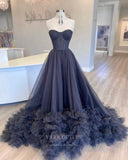 vigocouture-Black Strapless Prom Dresses Tulle A-Line Evening Dress 21805-Prom Dresses-vigocouture-Black-US2-