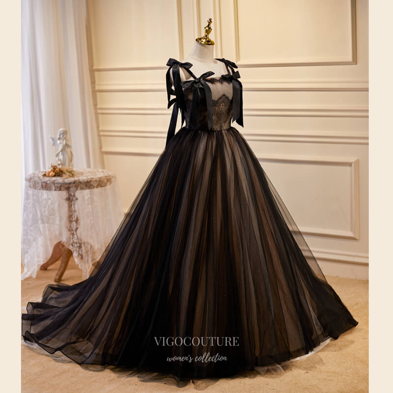 Black Tulle Prom Dresses Spaghetti Strap Formal Gown 21870-Prom Dresses-vigocouture-Black-US2-vigocouture
