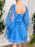 vigocouture-Blue 3D Floral Hoco Dresses Long Sleeve Graduation Dresses hc169-Prom Dresses-vigocouture-