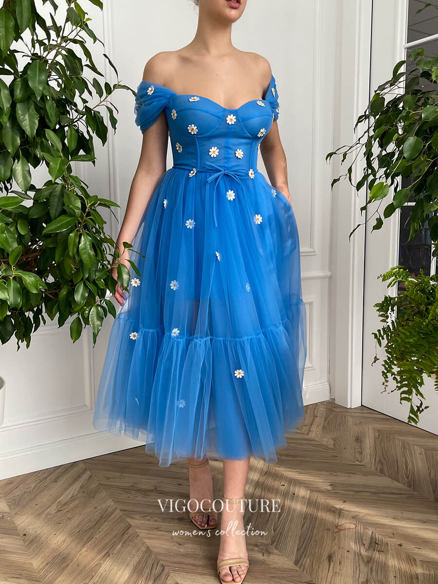 vigocouture-Blue 3D Floral Hoco Dresses Off the Shoulder Maxi Dresses hc168-Prom Dresses-vigocouture-