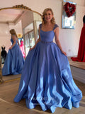 vigocouture-Blue A-Line Prom Dresses Satin Formal Dresses 21558-Prom Dresses-vigocouture-