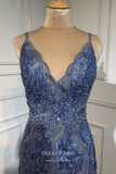 vigocouture-Blue Beaded Mermaid Formal Dresses Spaghetti Strap V-Neck Prom Dress 21614-Prom Dresses-vigocouture-