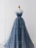 vigocouture-Blue Beaded Tulle Prom Dresses Spaghetti Strap Formal Dresses 21032-Prom Dresses-vigocouture-Blue-Custom Size-