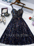 vigocouture-Blue Glittering Sequin Homecoming Dress Mid-length Prom Dress 20275-Prom Dresses-vigocouture-Blue-US2-