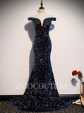 Blue Glittering Sequin Prom Gown Off the Shoulder Prom Dress 20277