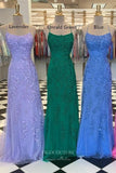 vigocouture-Blue Lace Applique Mermaid Prom Dresses Spaghetti Strap Evening Dress 20594-Prom Dresses-vigocouture-Custom Colors-US0-