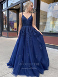 vigocouture-Blue Lace Applique Prom Dress 20371-Prom Dresses-vigocouture-Blue-US2-