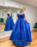 Blue Lace Applique Prom Dresses Spaghetti Strap Formal Gown 22003-Prom Dresses-vigocouture-Blue-US2-vigocouture