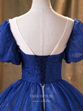 vigocouture-Blue Lace Applique Quinceanera Dresses Puffed Sleeve Sweet 15 Dresses 21369-Prom Dresses-vigocouture-