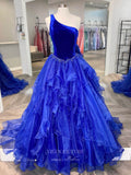 vigocouture-Blue Layered Ruffle Prom Dresses One Shoulder Evening Dress 21695-Prom Dresses-vigocouture-Royal Blue-US2-