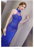 vigocouture-Blue Mermaid Halter Neck Beaded Prom Dress 20267-Prom Dresses-vigocouture-