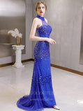 vigocouture-Blue Mermaid Halter Neck Beaded Prom Dress 20267-Prom Dresses-vigocouture-Blue-US2-