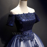vigocouture-Blue Ombre Quinceañera Dresses Lace Applique Ball Gown 20405-Prom Dresses-vigocouture-