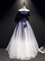 Blue Ombre Quinceañera Dresses Lace Applique Ball Gown 20405