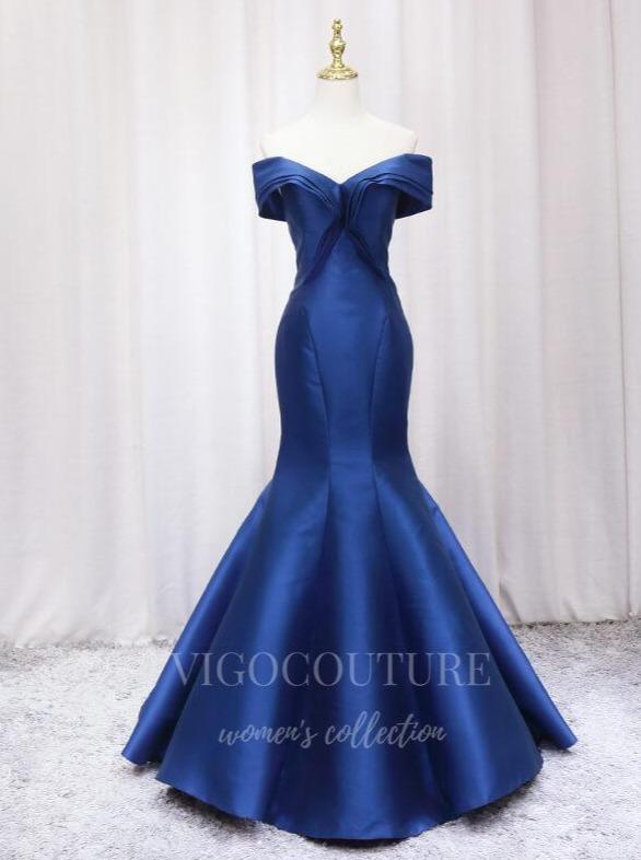 vigocouture-Blue Satin Mermaid Prom Dress 2022 Sweetheart Neck Evening Gown 20397-Prom Dresses-vigocouture-Blue-US2-