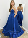 vigocouture-Blue Satin Prom Dress 20388-Prom Dresses-vigocouture-Blue-US2-
