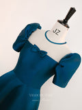 vigocouture-Blue Satin Prom Dresses Puffed Sleeve Formal Dresses 21030-Prom Dresses-vigocouture-
