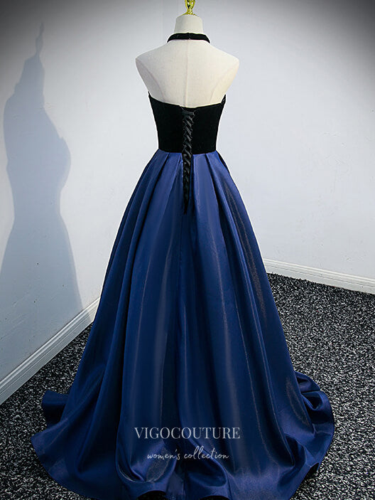vigocouture-Blue Satin Prom Dresses Removable Sleeve Formal Dresses 21329-Prom Dresses-vigocouture-