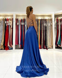 Blue Satin Prom Dresses With Slit Spaghetti Strap A-Line Evening Dress 21811-Prom Dresses-vigocouture-Blue-US2-vigocouture