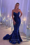 Blue Sequin Mermaid Prom Dresses Strapless Evening Dress 21835-Prom Dresses-vigocouture-Blue-US2-vigocouture