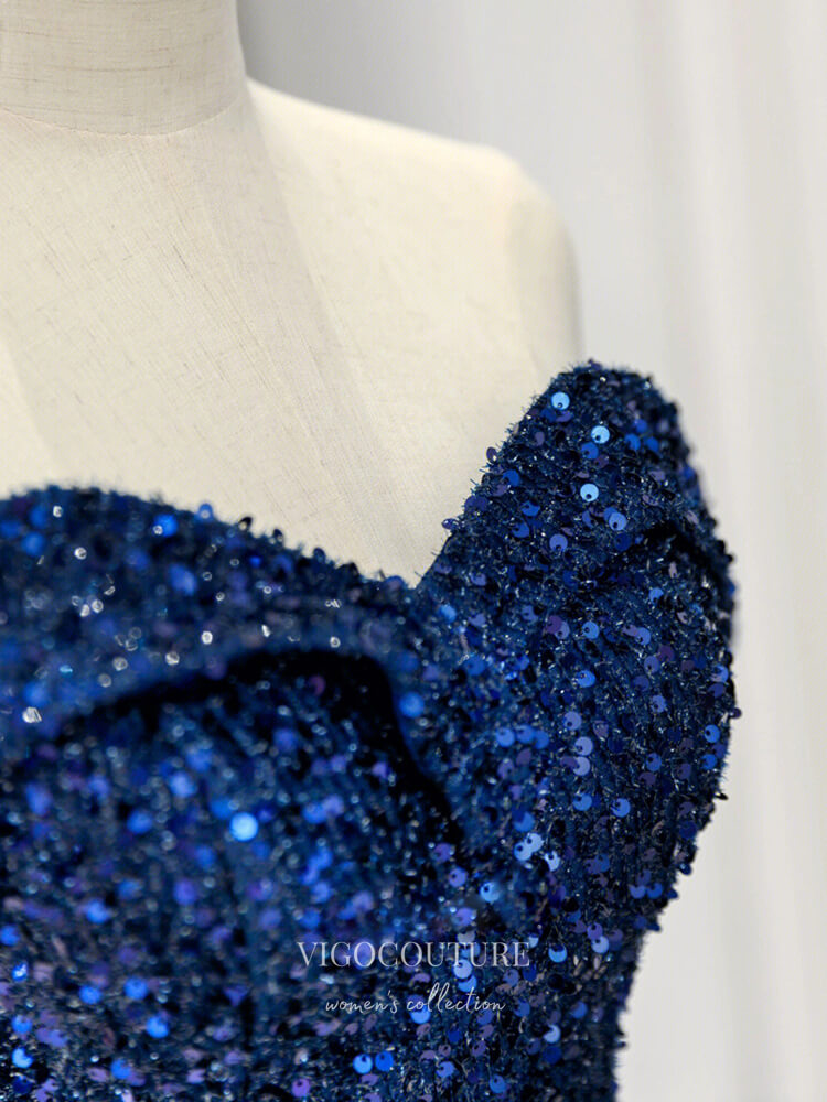 Blue Sequin Prom Dresses Off the Shoulder Evening Gown 22052-Prom Dresses-vigocouture-Blue-Custom Size-vigocouture