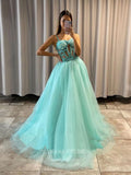 vigocouture-Blue Spaghetti Strap Prom Dresses Beaded Sparkly Tulle Evening Dress 21754-Prom Dresses-vigocouture-Blue-US2-